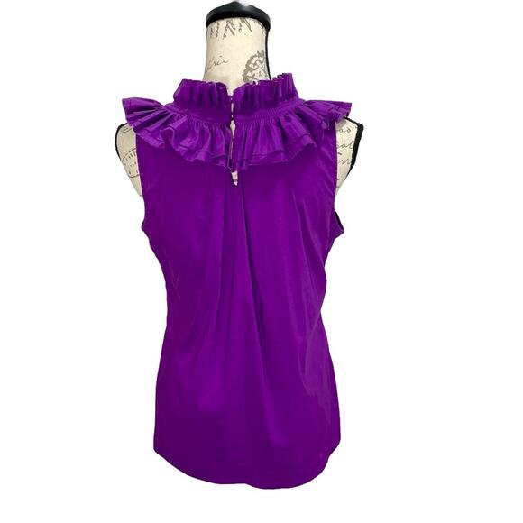 BCBGMaxAzria Women's Purple Ruffle Pleated Yoke Collar Sleeveless Blouse - Small - Picture 3 of 10